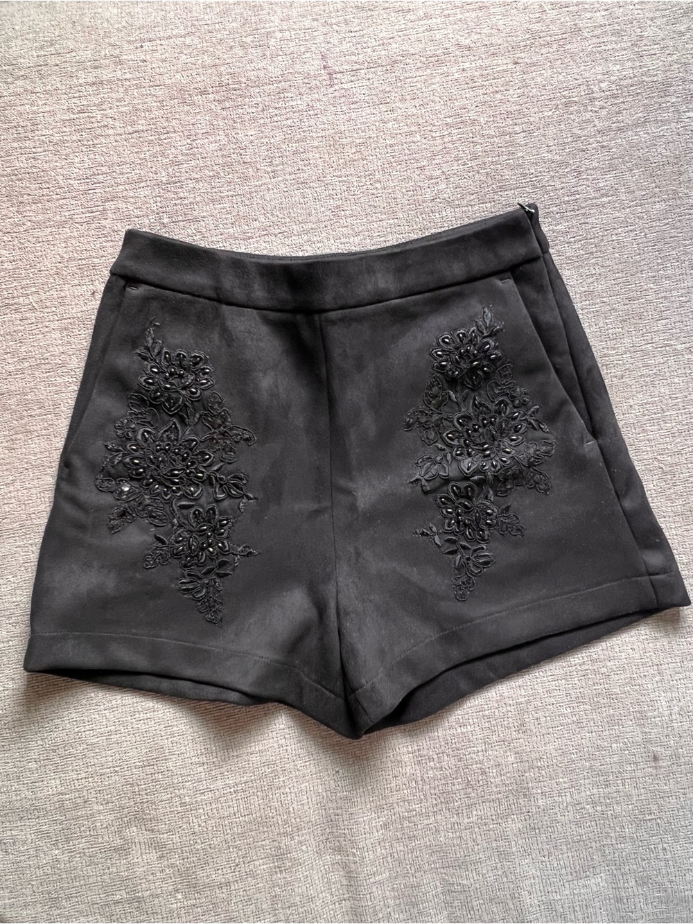 Zara Basic Black High-Waist Embroidered Dress Shorts